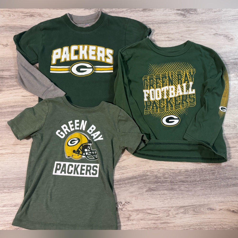 NFL Green Bay Packers Kids 2 Long Sleeve Tees + 1 Short Sleeve Tee Bundle